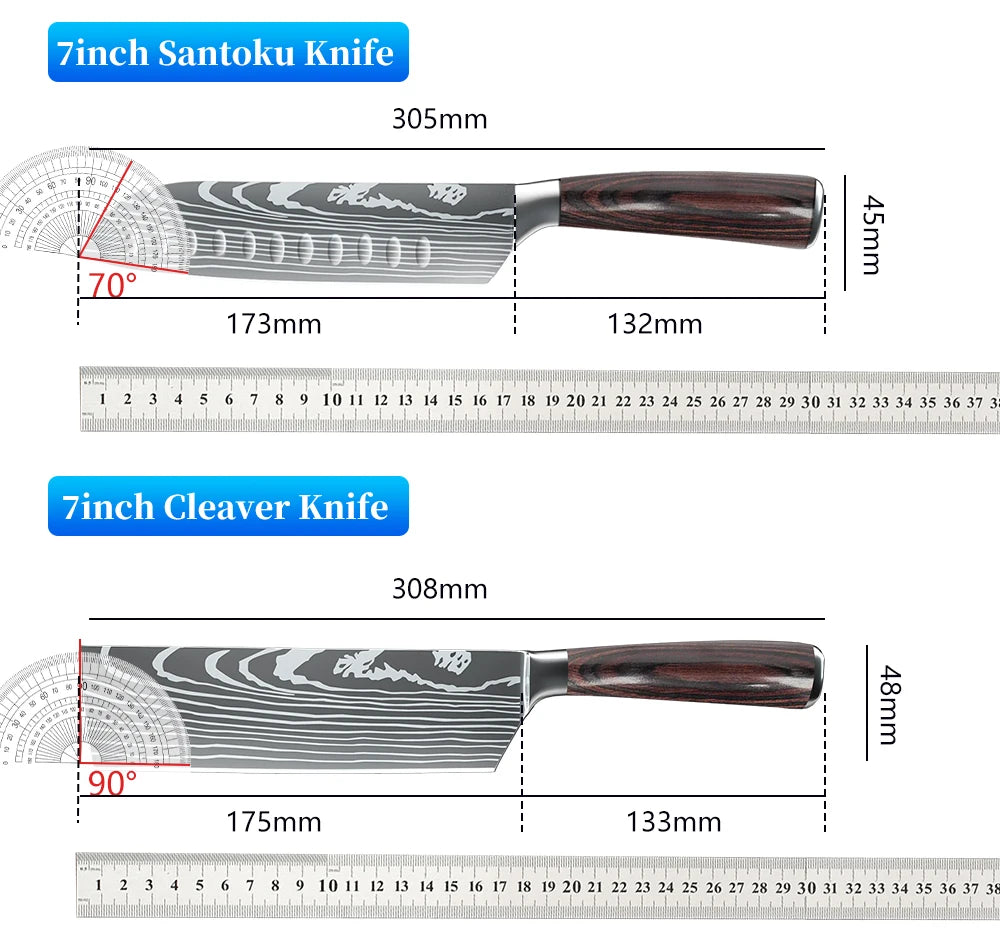 Kitchen Knives 7CR17 440C Stainless Steel Knife Laser Damascus Pattern - My Store