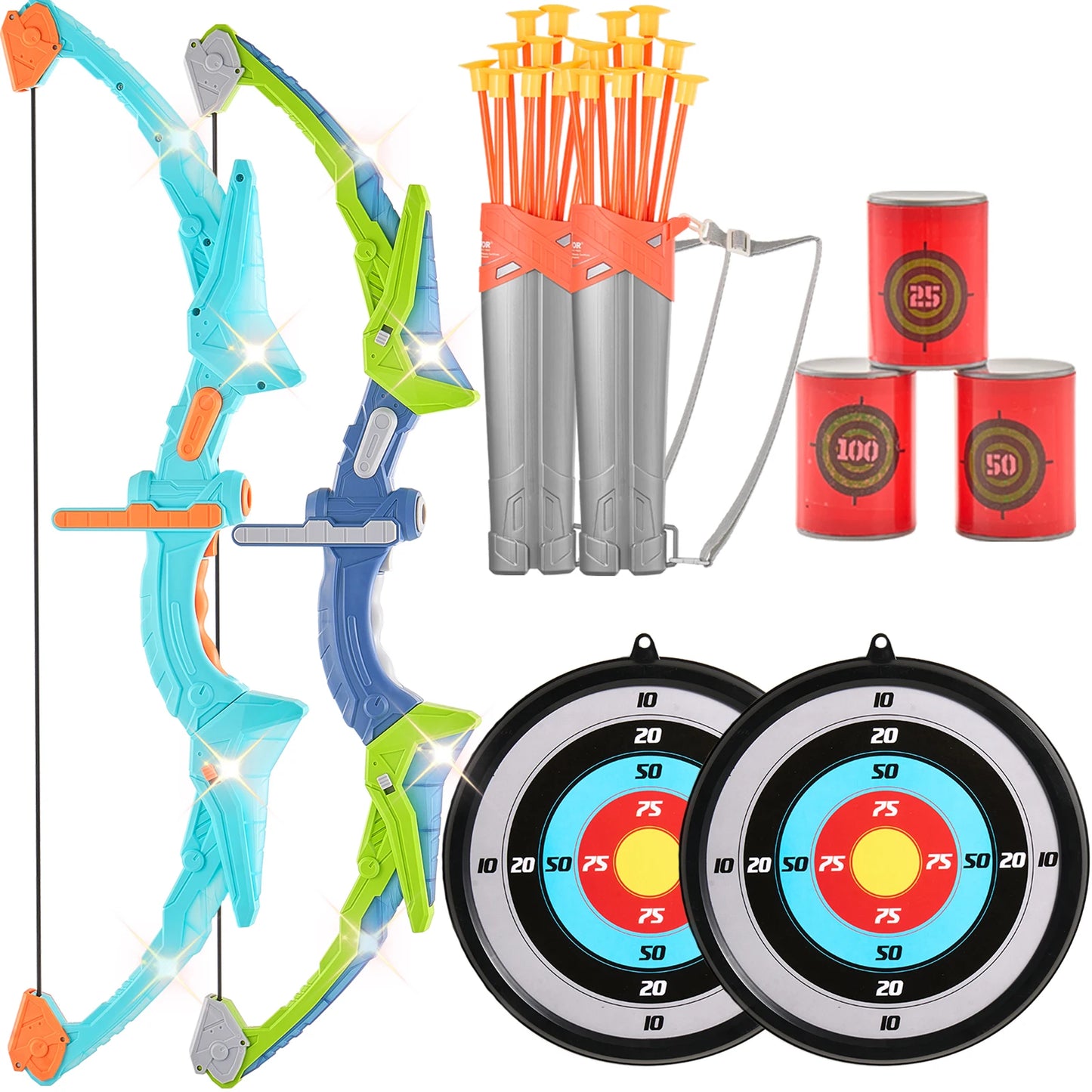 VEVOR Kids Bow & Arrow Set LED Light Up Archery Set w/ 10/20 Suction Cup Arrows Target & Quiver