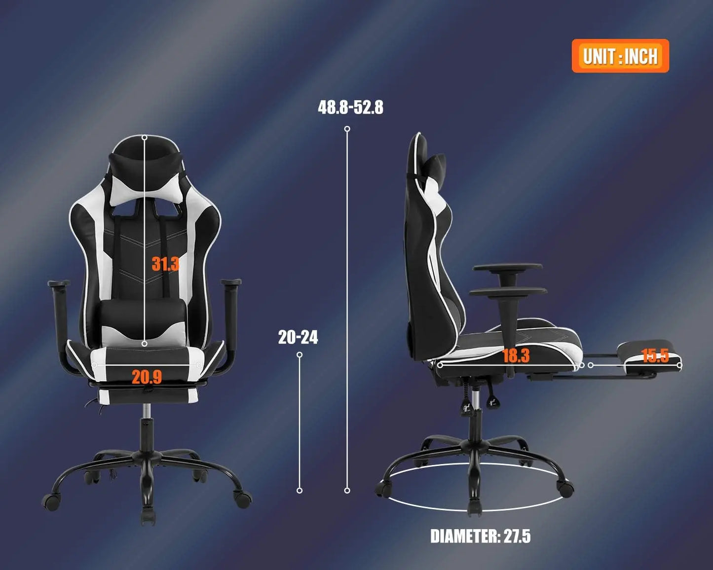 OC1688-WhiteA Racing Gaming Chair, White