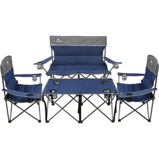 Camping Chair 4 Piece Set, Outdoor Folding Camping Chair w/Table, Heavy Duty Lawn Chair w/Cup Holder