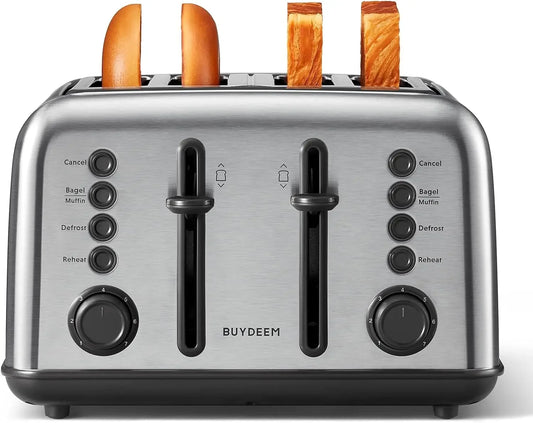 T640 4-Slice Toaster,Extra Wide Slots, Retro Stainless Steel with High Lift Lever, Bagel and Muffin