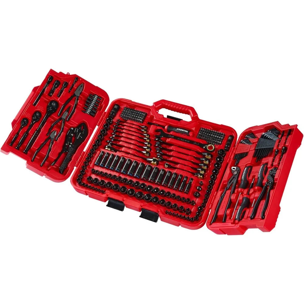 312-Piece Mechanics Tool Set and Socket Set, Professional, SAE/Metric waterproof case