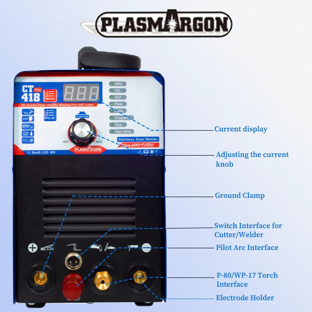 Plasmargon 4 in 1 Welding Machine CT418P TIG/CUT/MMA/PULSE Multifunction Pilot Arc Plasma Cutting