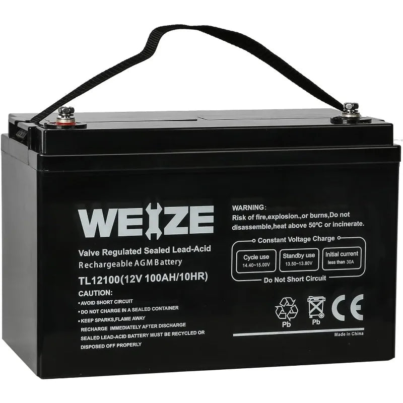 Deep Cycle AGM 12 Volt 100Ah Battery, Maintenance-Free, 3% Self-Discharge Rate, 1150A Max