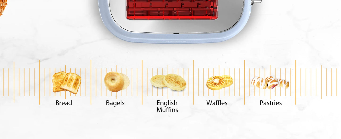 2 Slice Toaster w/1.5" Extra Wide Slots & Crumb Tray 6 Options Auto Shut Off & Frozen Function, Blue