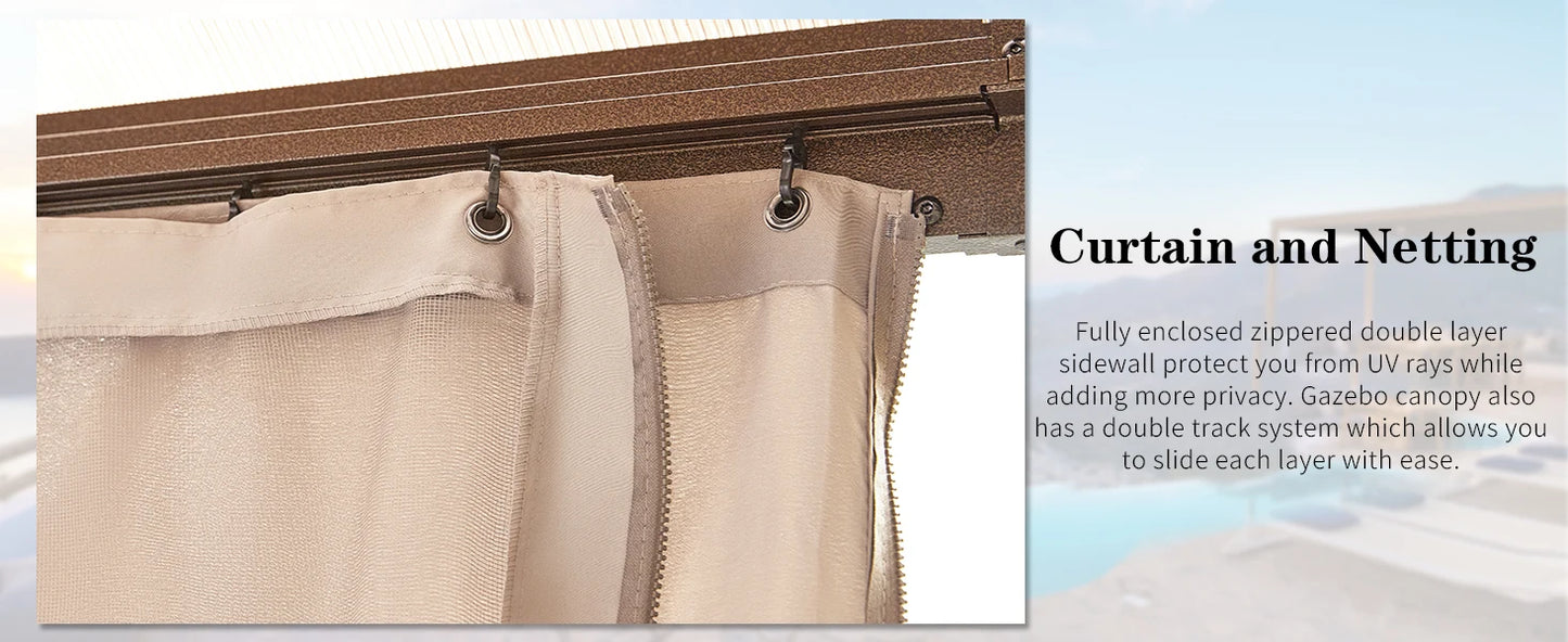 10'x13' Hardtop Gazebo, Outdoor Polycarbonate Double Roof Canopy, Aluminum Frame Permanent Pavilion