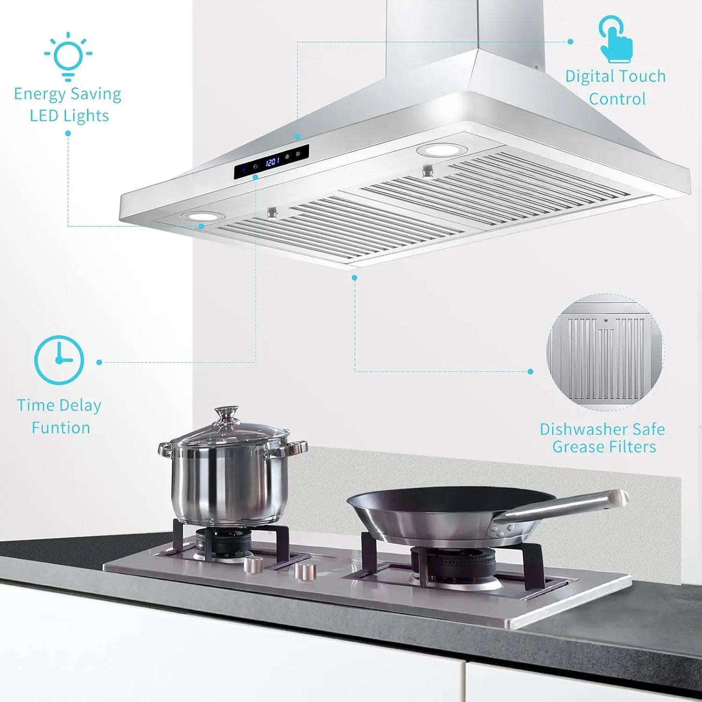 Wall Mount Kitchen 30" Duct Convertible Range Hood 700CFM, 3 Speed/LED Light Range Hood USYS0375A