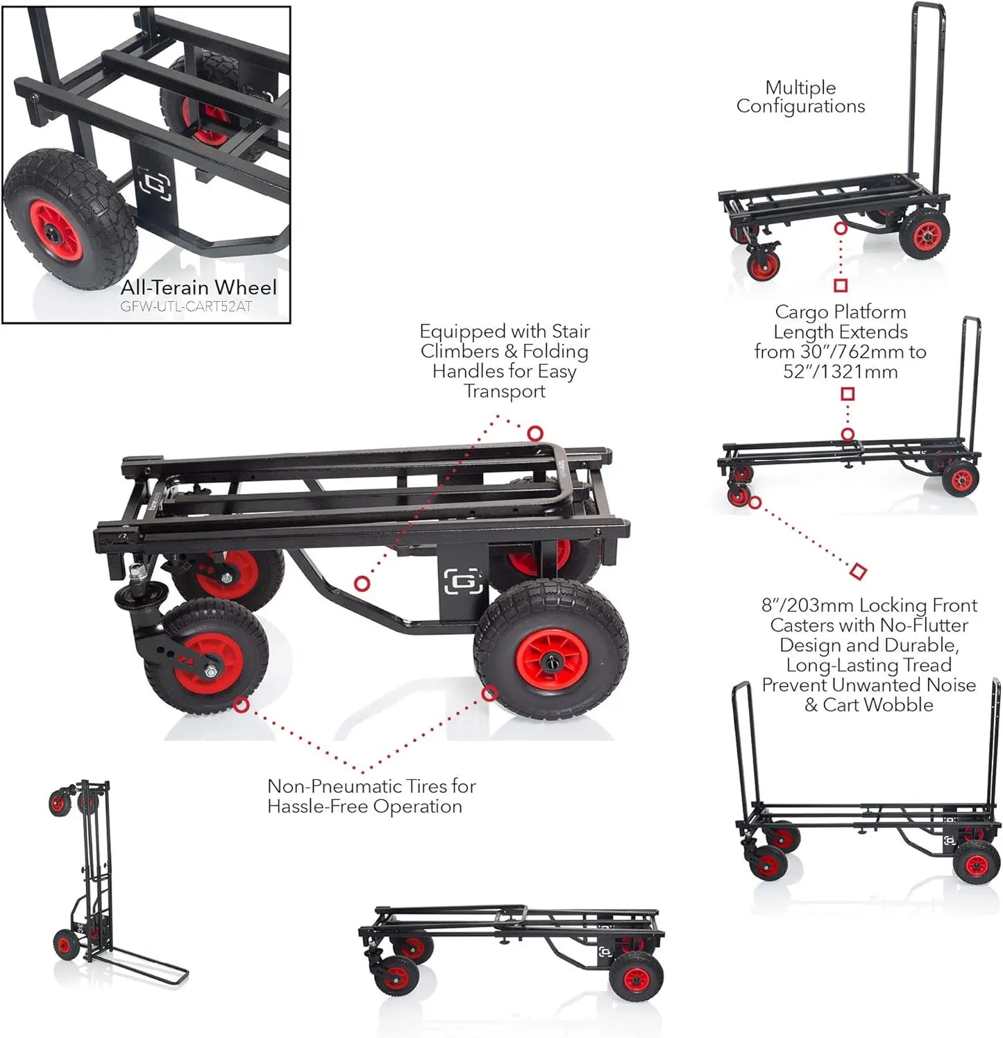 Gator Frameworks All-Terrain Folding Utility Cart 30-52” Ext./500 lbs. Capacity (GFW-UTL-CART52AT)