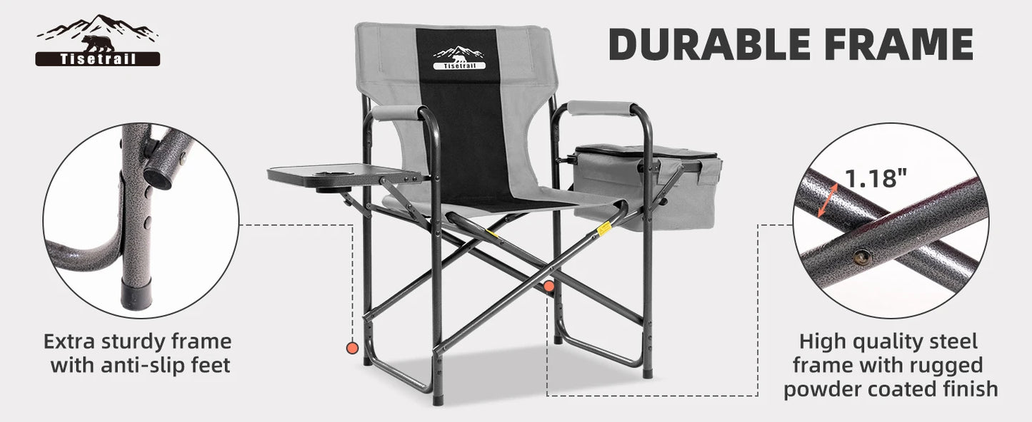 Tisetrail Director Camping Chair with Cooler Bag Camping Directors Chair with Foldable Side Tray