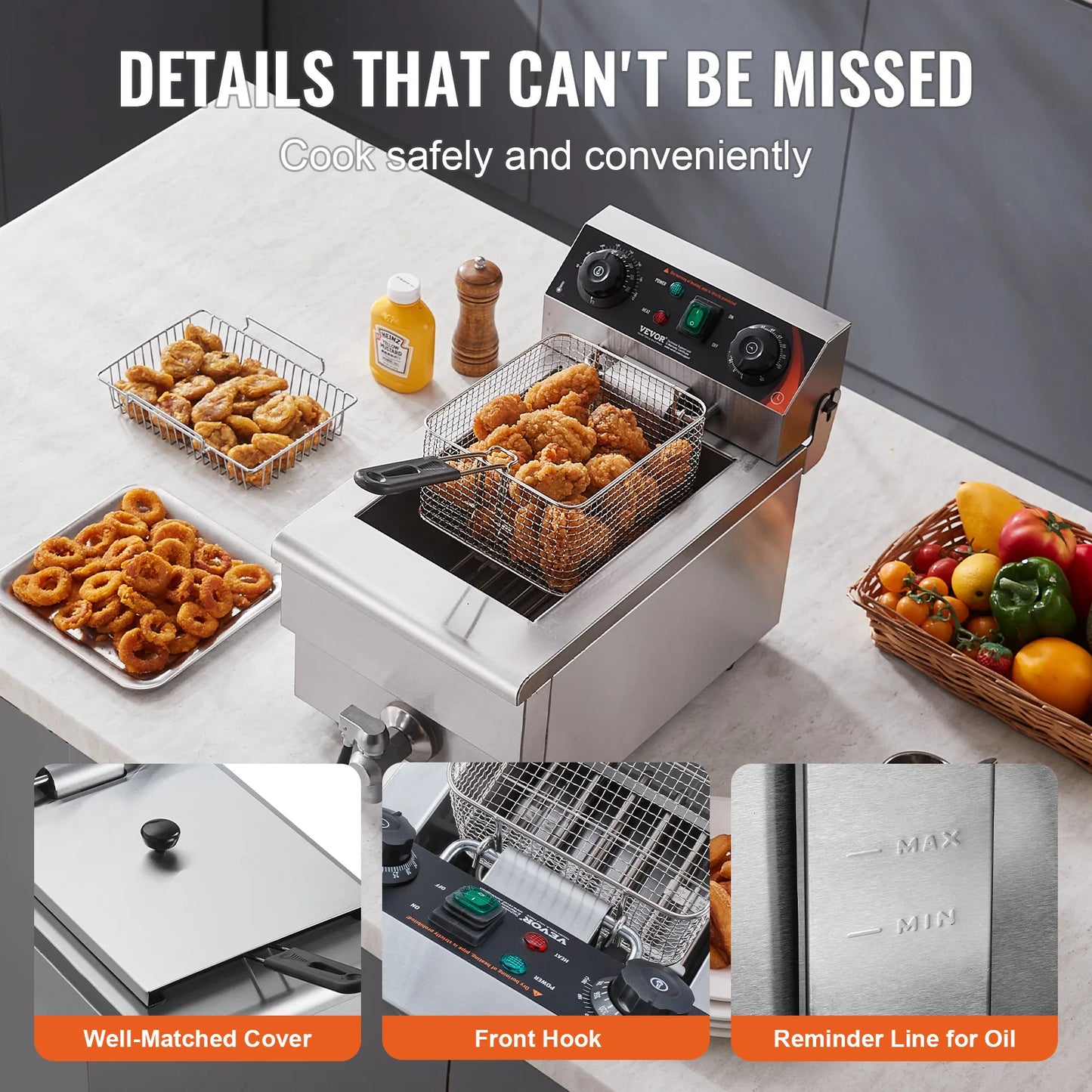 SucceBuy Commercial Deep Fryer Electric Countertop Fryer 11.6Qt Stainless Steel Single Oil Fryer