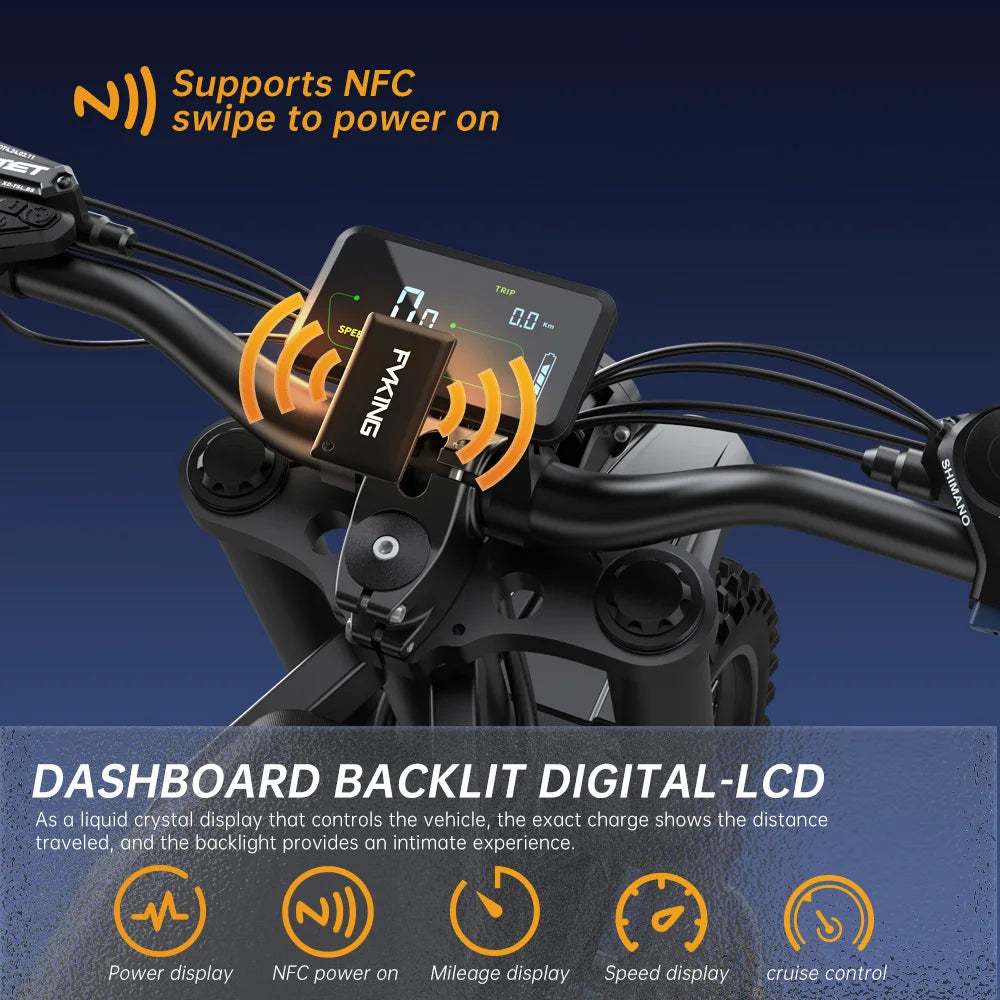 FVKING E6 Electric Bicycle 2000W Waterproof Dual Motor 52V 40AH Battery 25-inch Off-road Tires