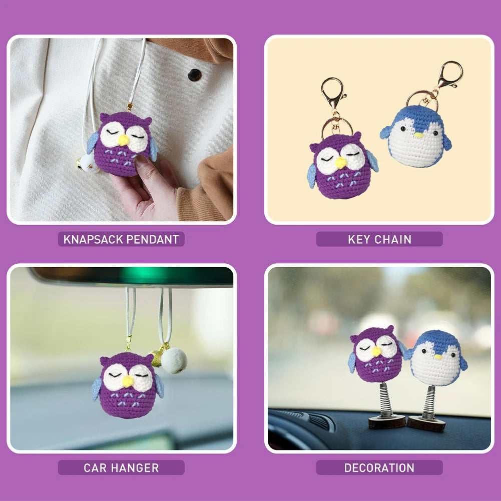 3Pcs Beginner Crochet Kit Frog/Owl/Penguin Cute Animal Crochet Set Cute with Detailed Tutorials for Beginners Adults Kids