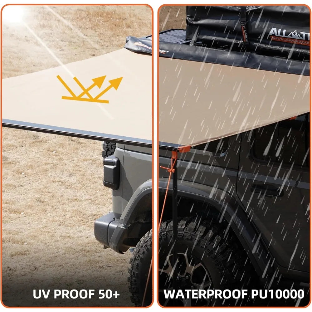 Vehicle Awning Roof Rack Pull-Out Sun Shade UV50+, Weatherproof 4x4 Side Awning