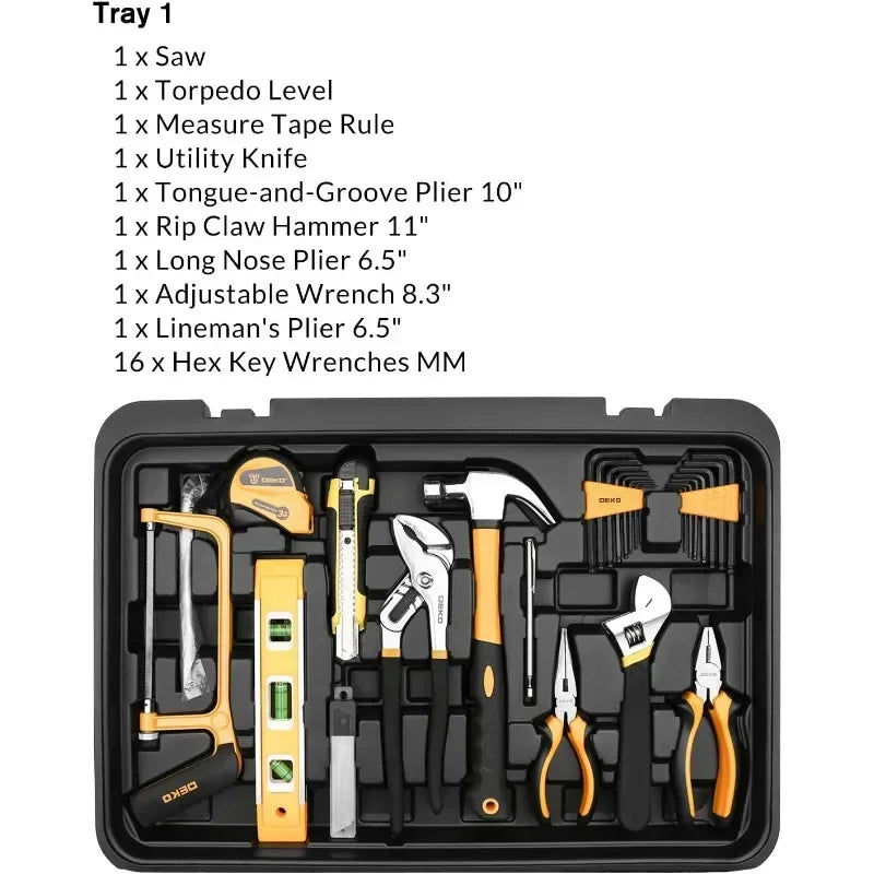 DEKOPRO 258 Piece Tool Kit w/ Rolling Tool Box Socket Wrench ,Mechanic Case Trolley Portable