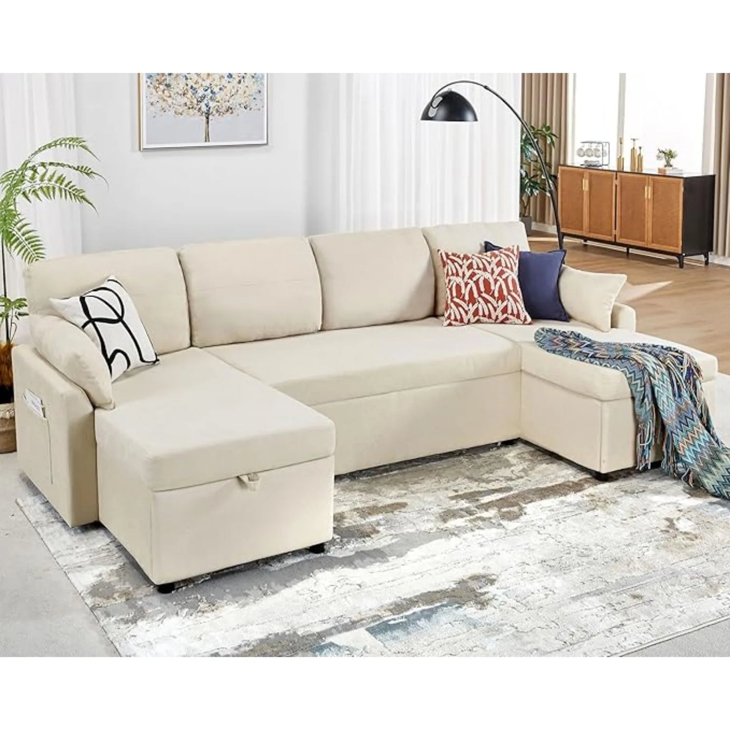 Sleeper Sofa, 110 in Oversize - 2 in 1 Pull Out Bed, Sectional Sleeper Sofa w/ Double Storage