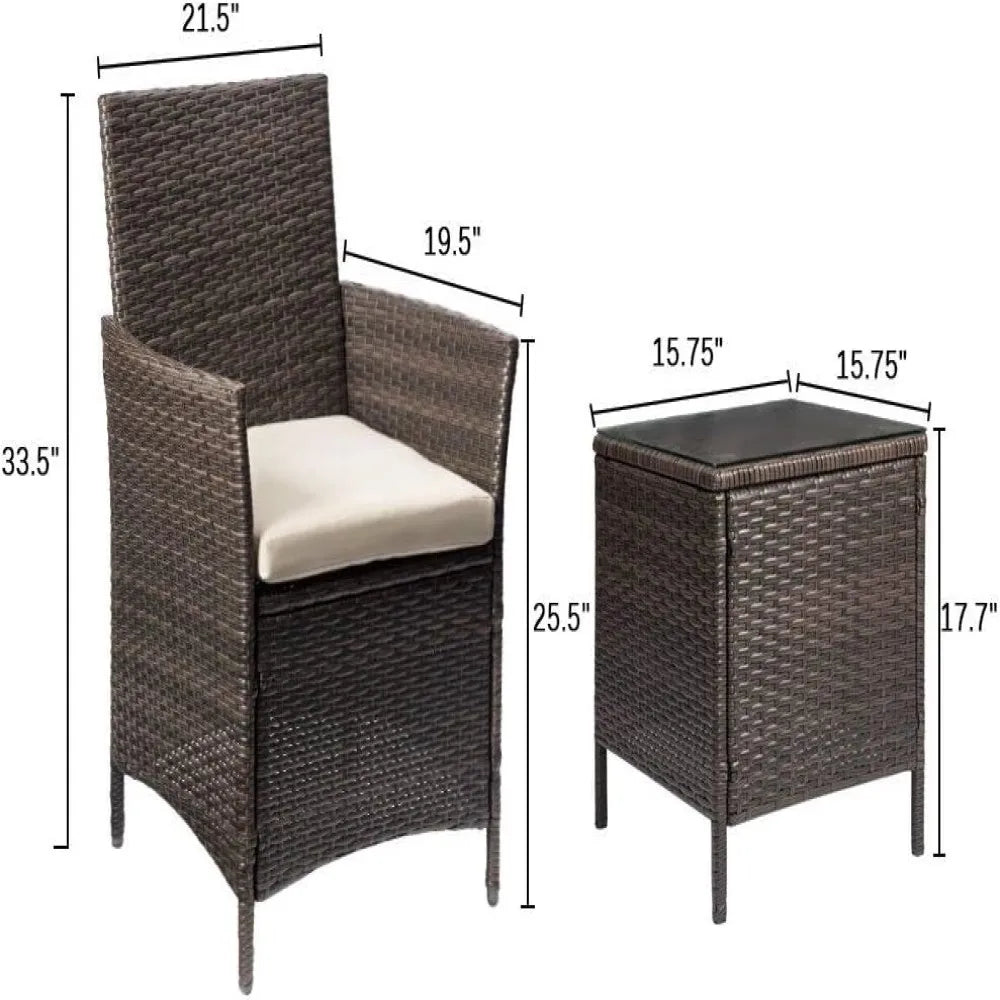 Patio Porch Furniture Sets 3 Pieces PE Rattan Wicker Chairs with Table Outdoor Garden Furniture Sets