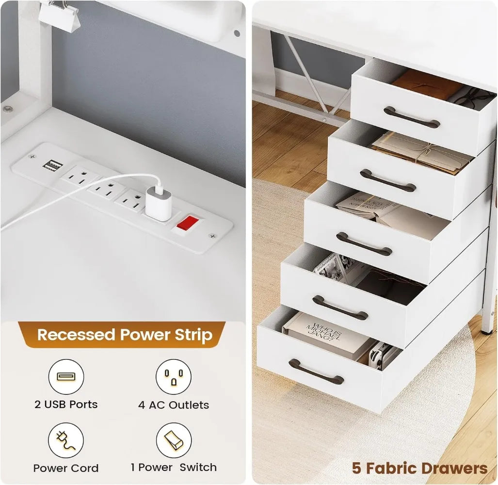 SEDETA L Shaped Gaming Desk with Drawers, L Shaped Computer Desk with Hutch and Storage Shelves