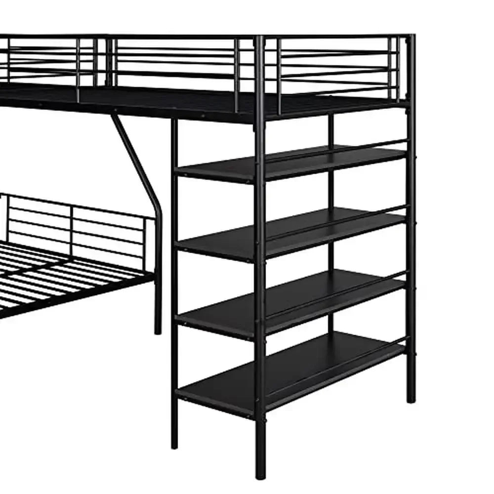 L-Shaped Metal Corner Bunk Bed w/Loft, Twin Over Full No Box Spring Needed 117.2"L x 77.5"W x 62.9"H