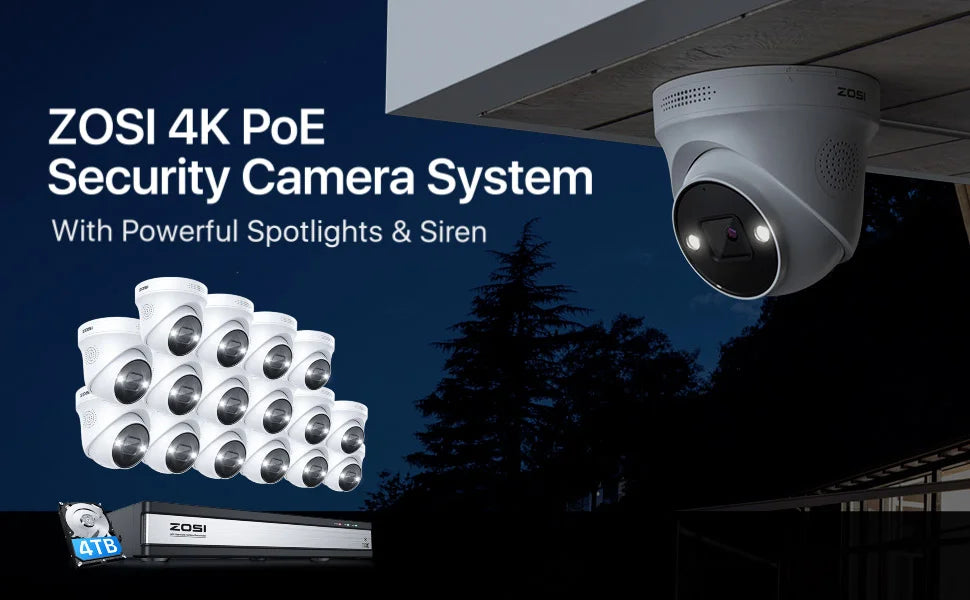 ZOSI 4K POE Security Camera System 8MP Ultra HD 16CH NVR Two Way Audio Color Night Vision CCTV