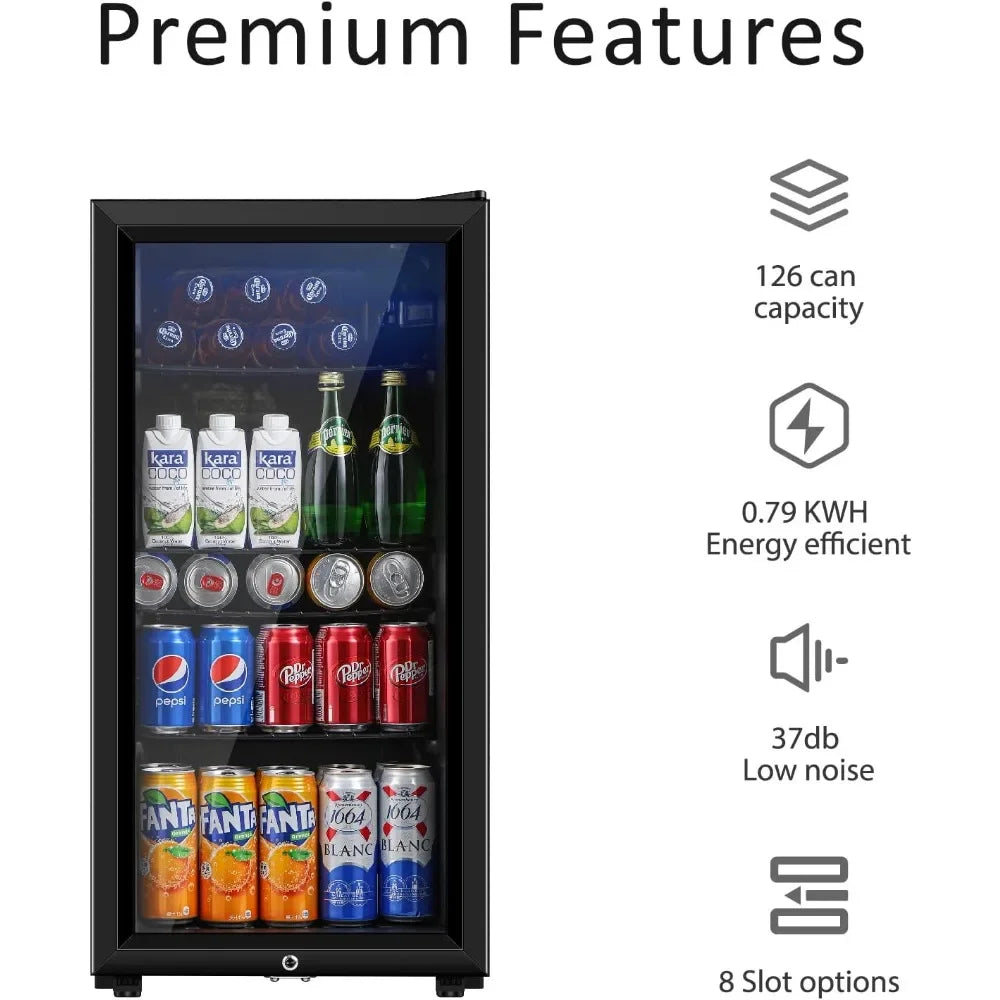 3.2 Cu.ft Mini Fridge with Double Glass Door, Cooler for Soda, Beer or Wine for Home, Office, Adjustable Removable Shelves