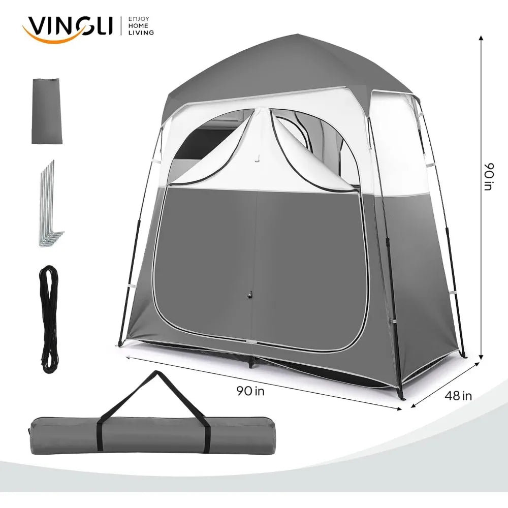 Vingli 2-Room Shower Tent: 7.5ft Pop-Up Shelter with Carry Bag, Ideal for Portable Toilets
