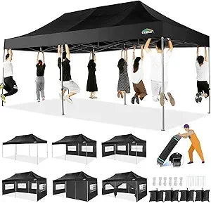 10x20 Heavy Duty Pop up Canopy Tent with 6 sidewalls Easy Up Commercial Outdoor Wedding Party Tents