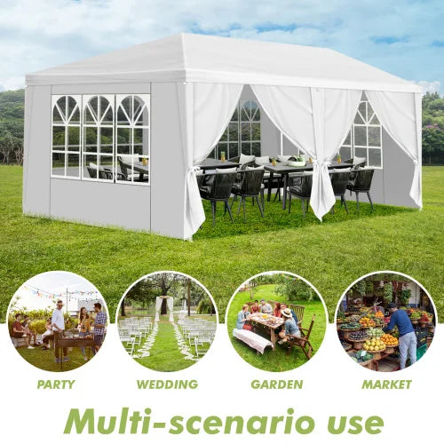 10 x 20 foot oversized activity tent with 6 flexible side panels, suitable for weddings/restaurants