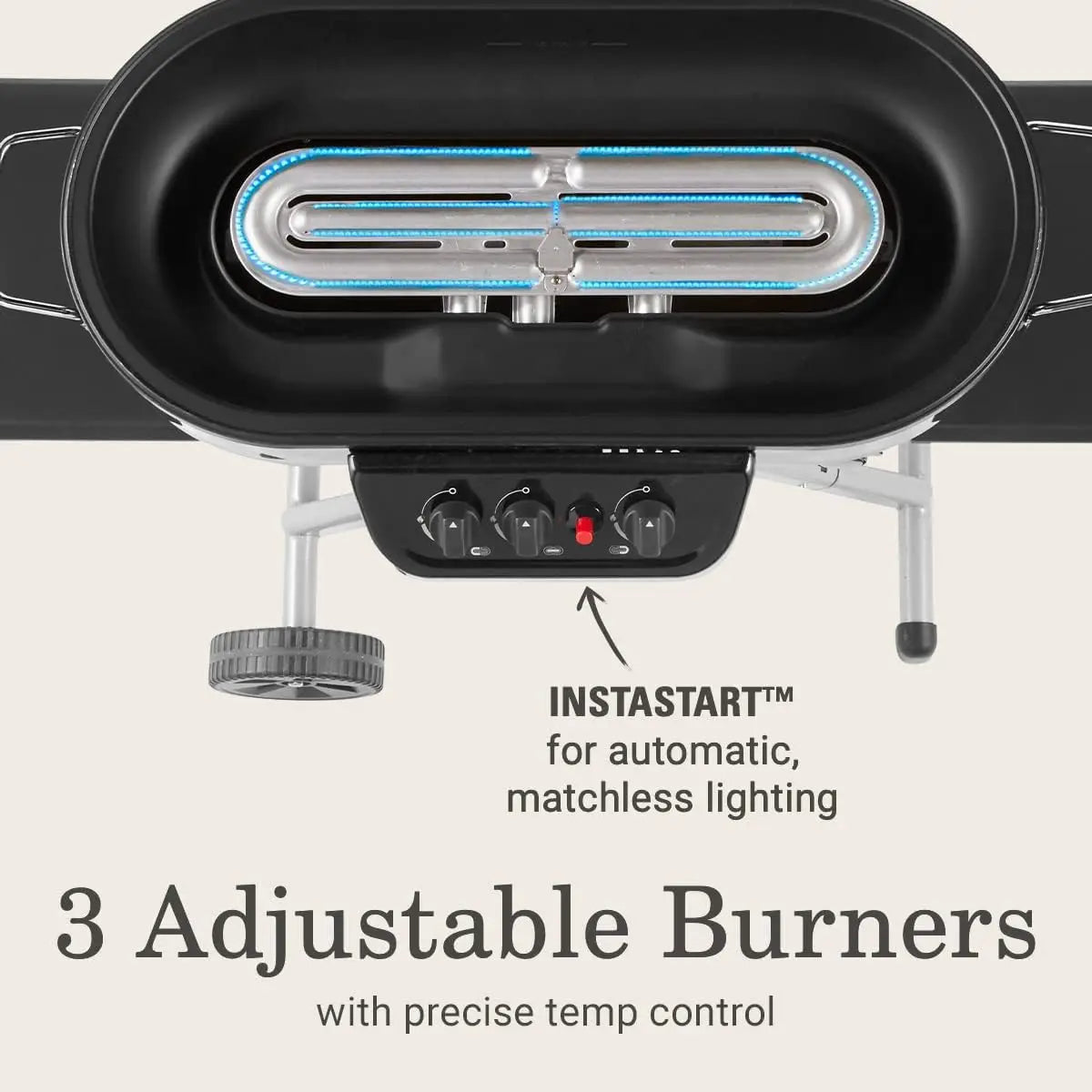 Gas Grill with 3 Adjustable Burners & Instastart Push-Button Ignition; Camping, Tailgating, BBQ,