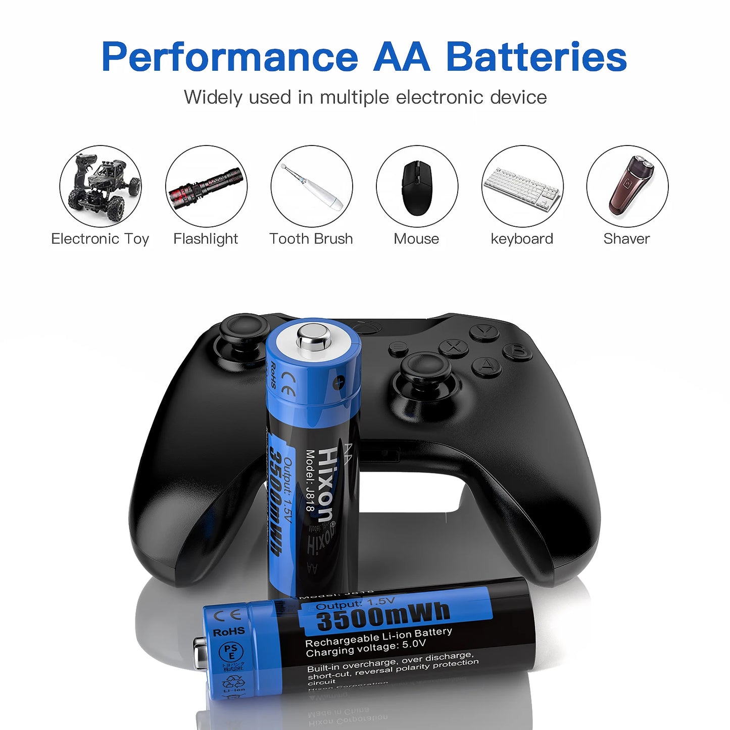 Hixon aa 1.5V Li-ion Rechargeable Battery 3500mWh 1.5V Lithium AA Rechargeable Batteries 1.5v AA