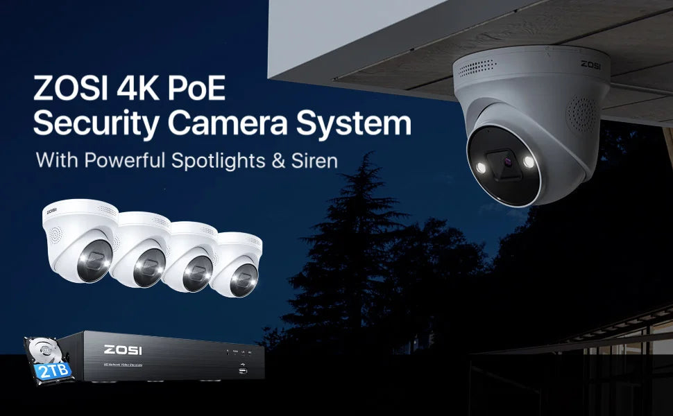 ZOSI 8CH 4K PoE Video Surveillance Camera System AI Face Detection 5MP 8MP Full Color Night Vision