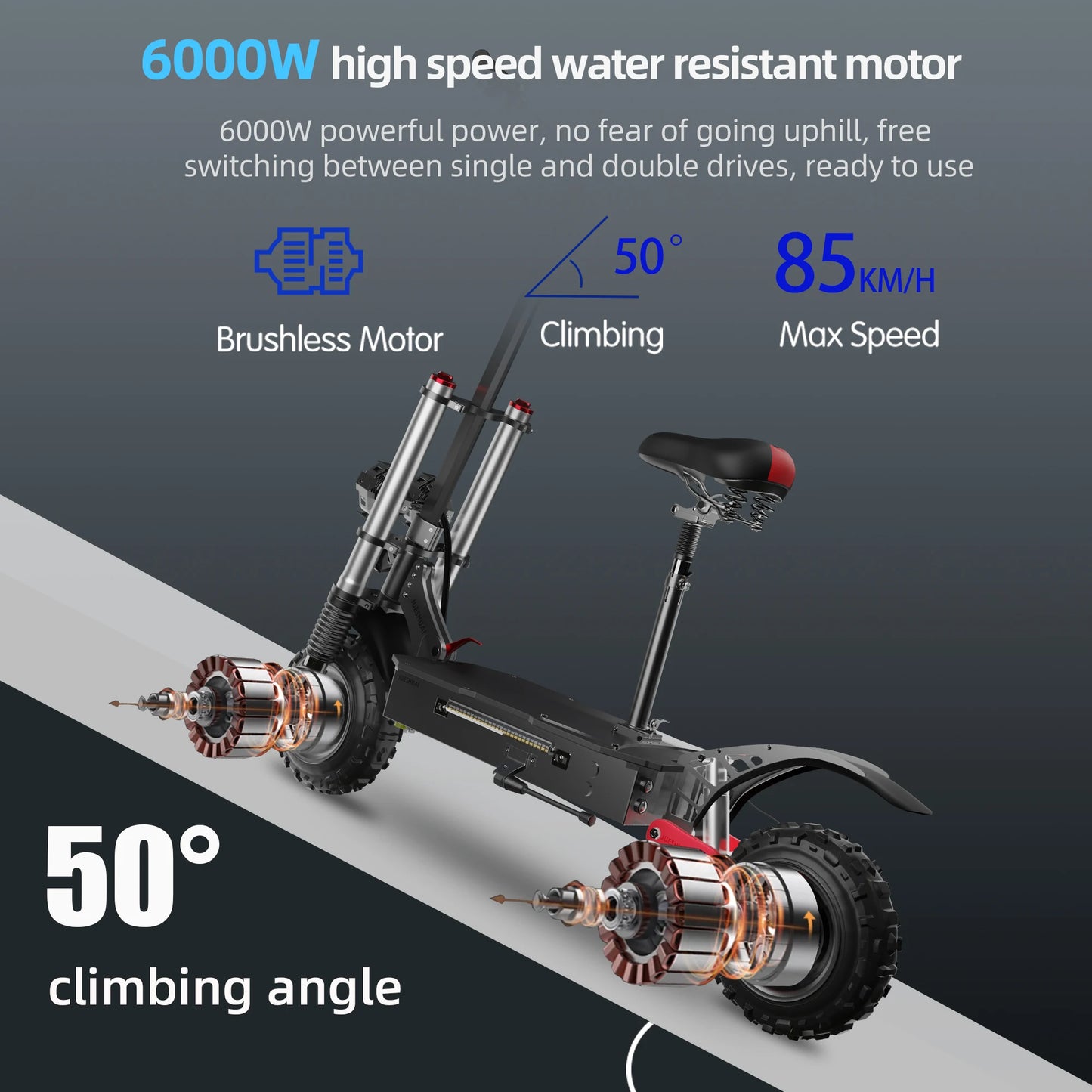 55-85KM/H Speed Electric Scooter 1200W - 6000W Dual Motor 11" Off Road Tire 100KM E Scooter