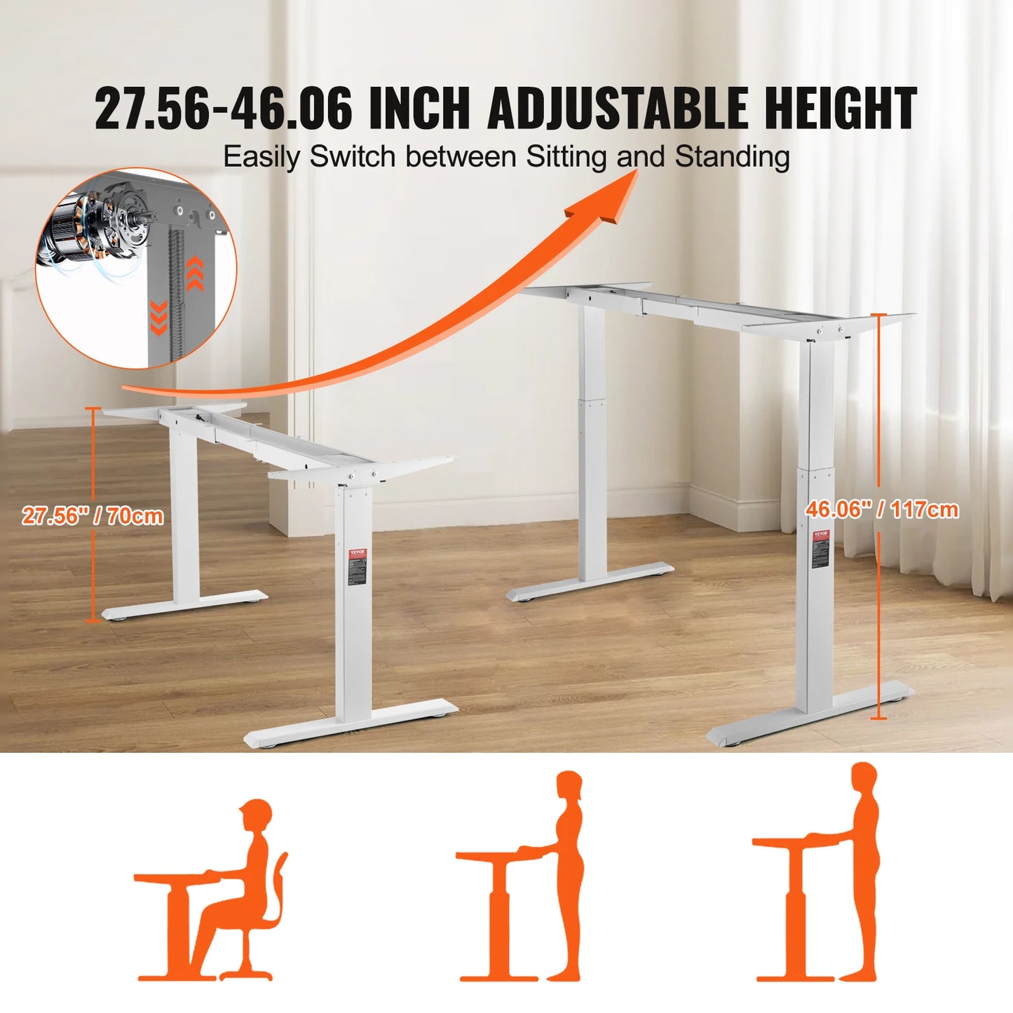 VEVOR Standing Desk Frame  Electric Stand Up Computer Desk Legs Ergonomic DIY Workstation Base