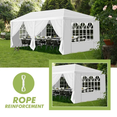 10 x 20 foot oversized activity tent with 6 flexible side panels, suitable for weddings/restaurants