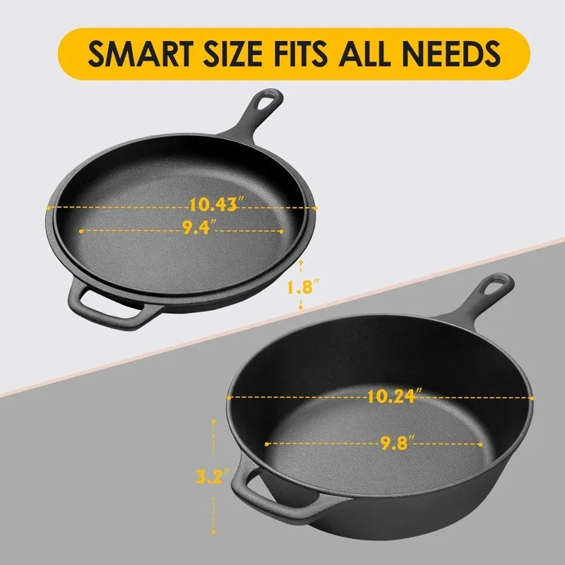 EDGING Dutch Oven Pot w/Skillet Lid Cooking Pan, Cast Iron Skillet Cookware Pan w/Dual Handles