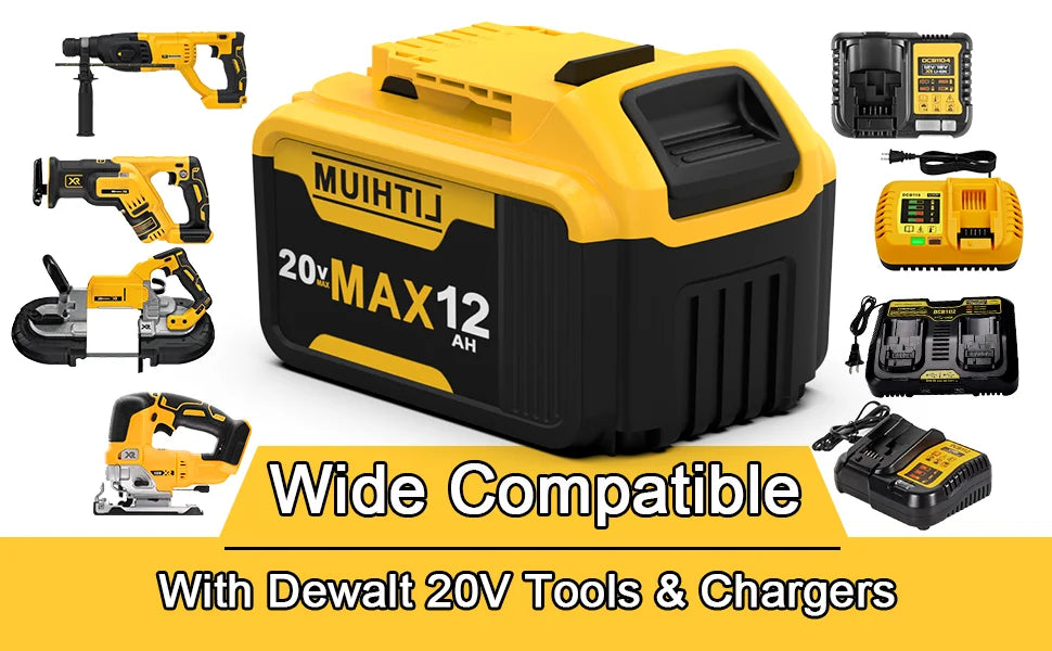 VANON 1/2/4Pcak 12.0Ah 20v DCB200 Replace for Dewalt 20v Battery Pin DCB204 DCB205 Li-on