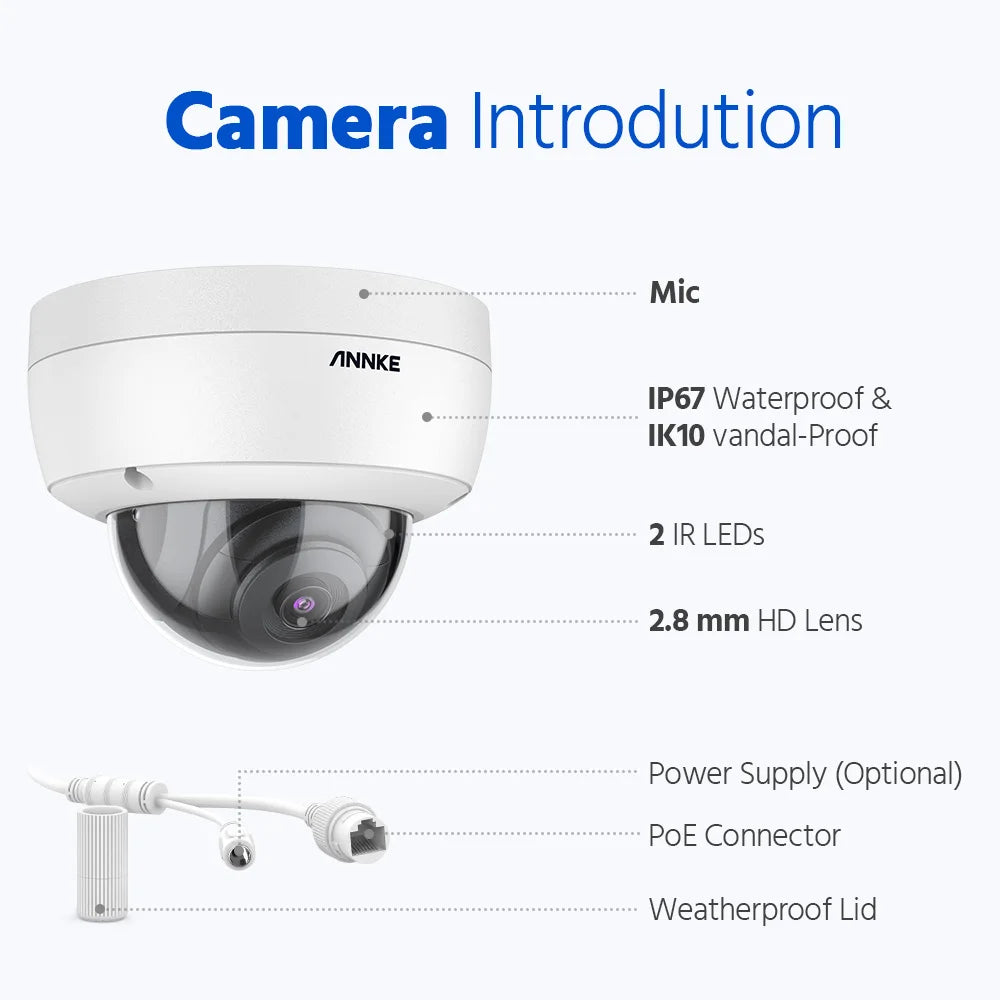 ANNKE 5MP FHD POE Network Video Security System H.265+ 6MP NVR With 5MP POE Cameras Audio LP Camera