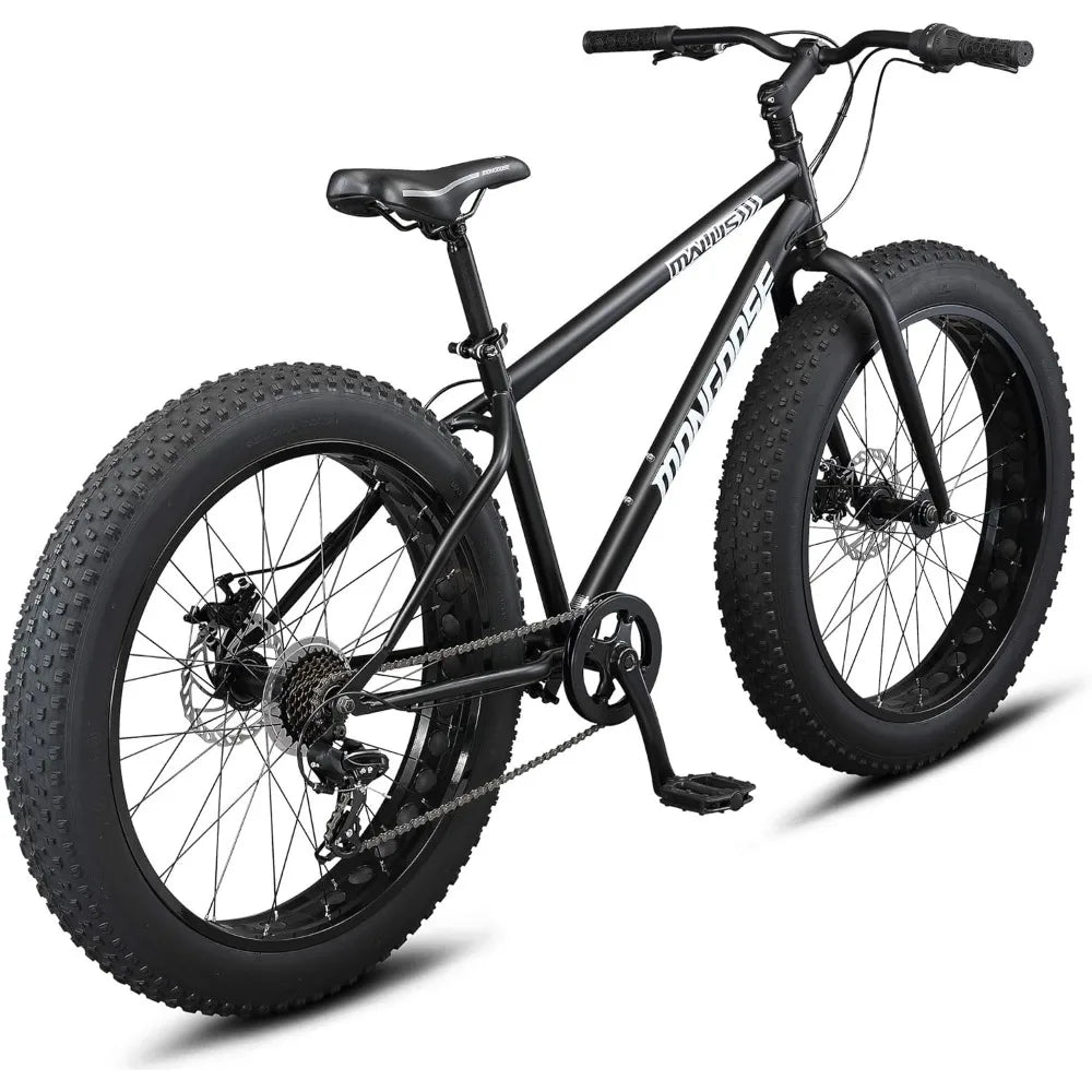 Malus Mens and Women Fat Tire Mountain Bike, 26-Inch Wheels, 4-Inch Wide Knobby Tires, Steel Frame