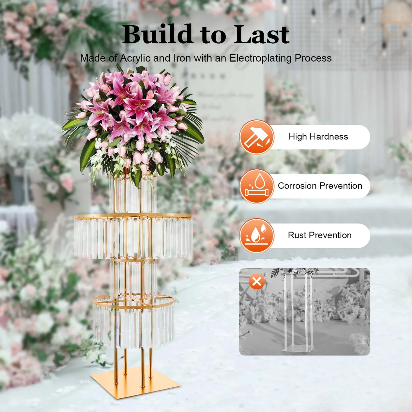 5 Tiers Gold/Silver Wedding Centerpieces Flower Stand Vase Centerpiece Acrylic Flower Stand