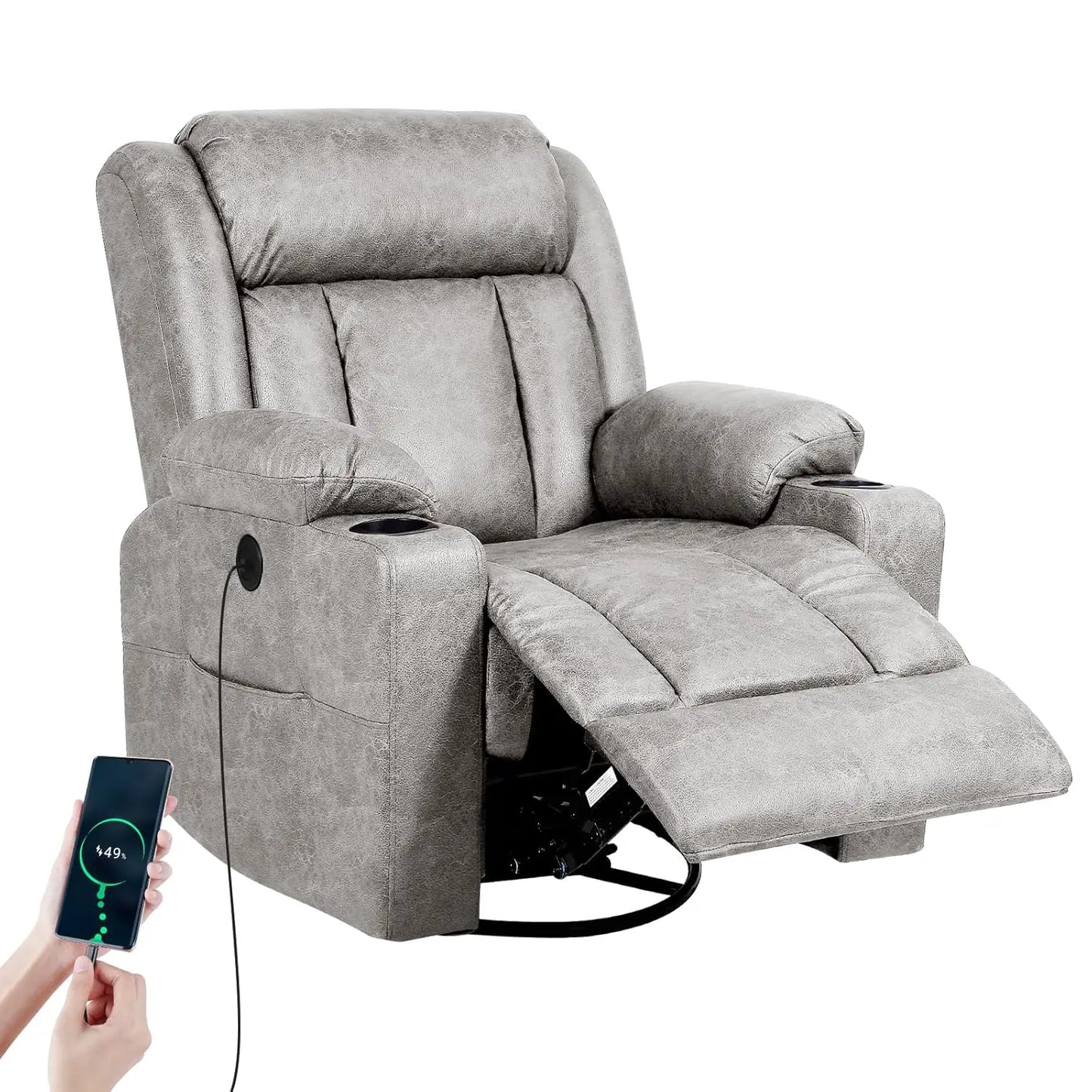 Massage Rocker Recliner Chair with Vibration And Heat USB & Type-C Ports 360° Rocking Recliner Chair