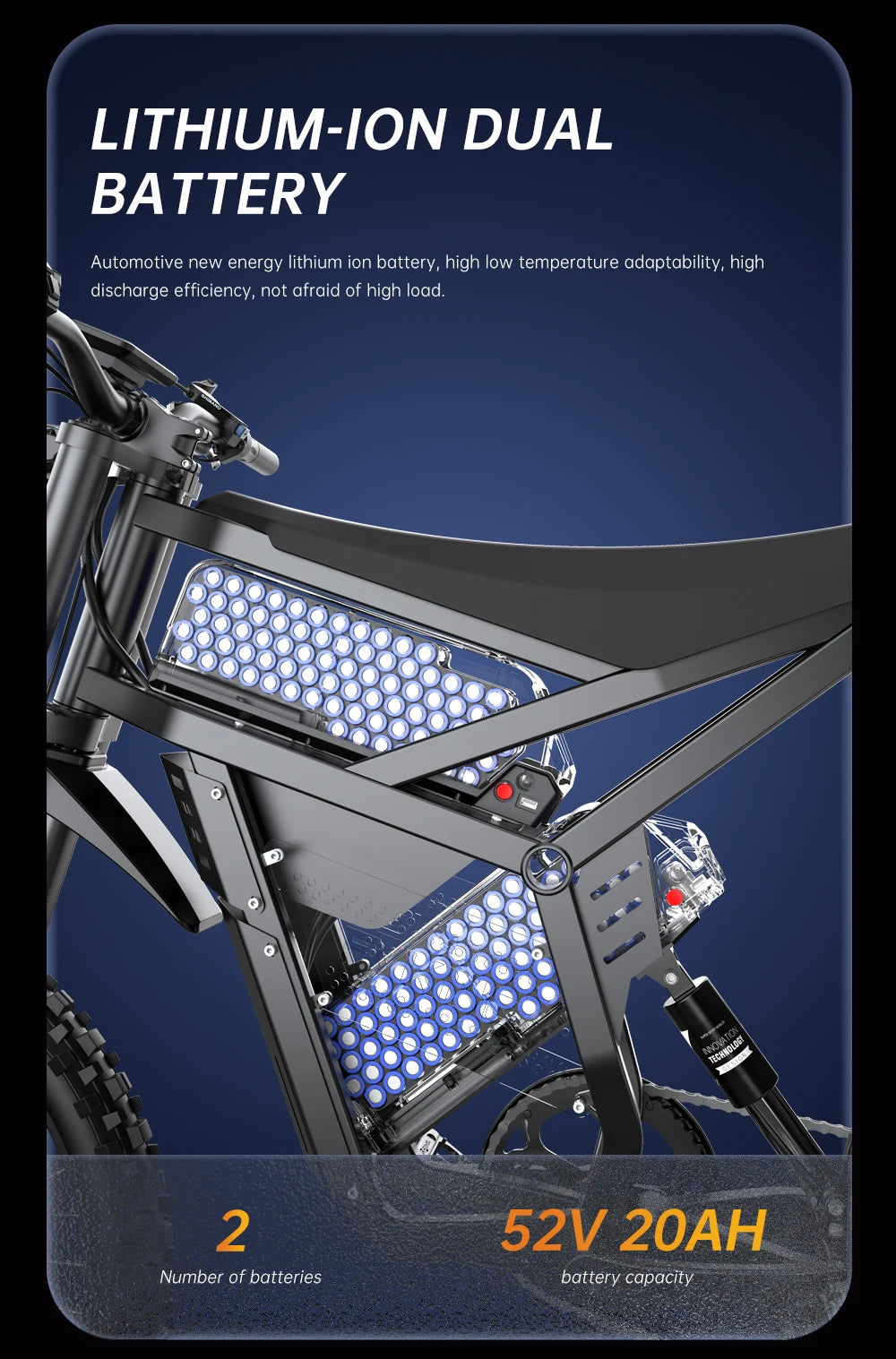 FVKING E6 Electric Bicycle 2000W Waterproof Dual Motor 52V 40AH Battery 25-inch Off-road Tires