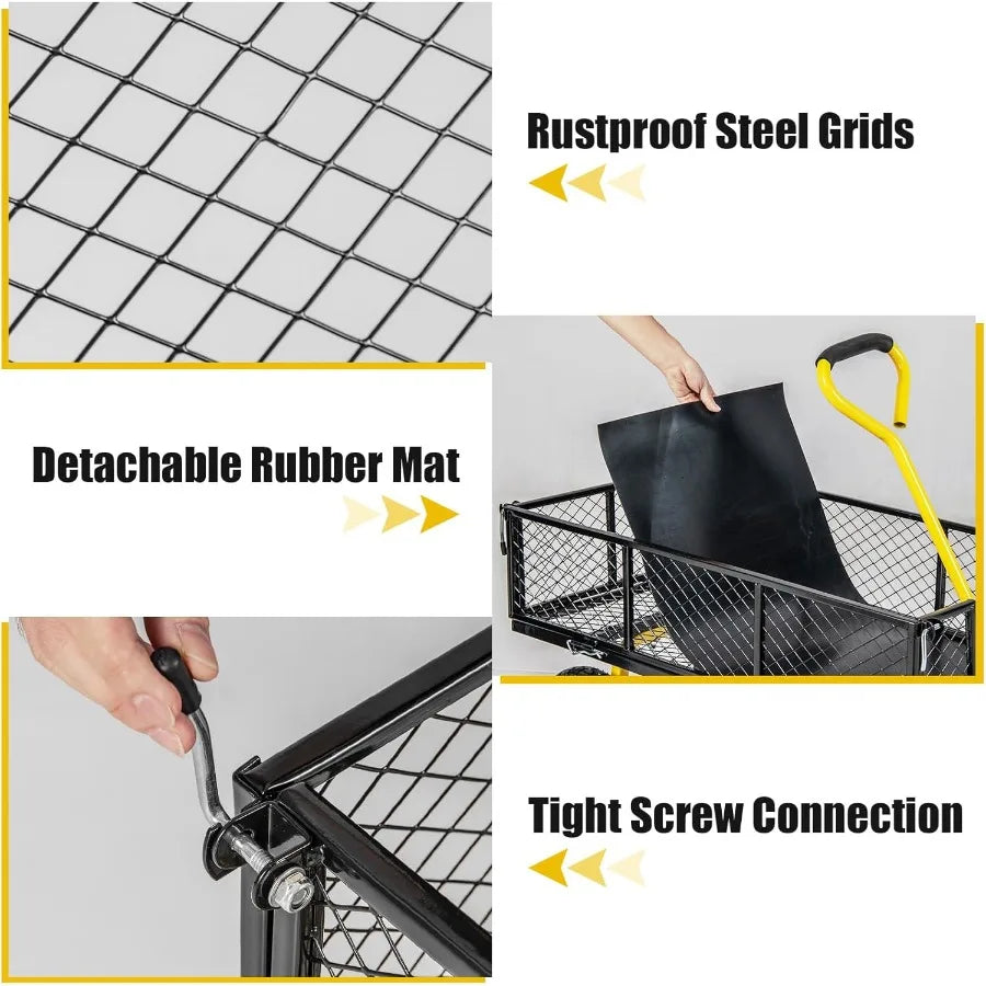 Heavy Duty Utility Garden Cart with 900 lbs Capacity Ideal/Hauling and Gardening w/Rotating Handle