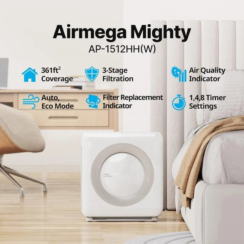 Coway Airmega AP-1512HH(W) HEPA Purifier w/ Air Quality Monitoring, Auto, Timer, Filter Indicator