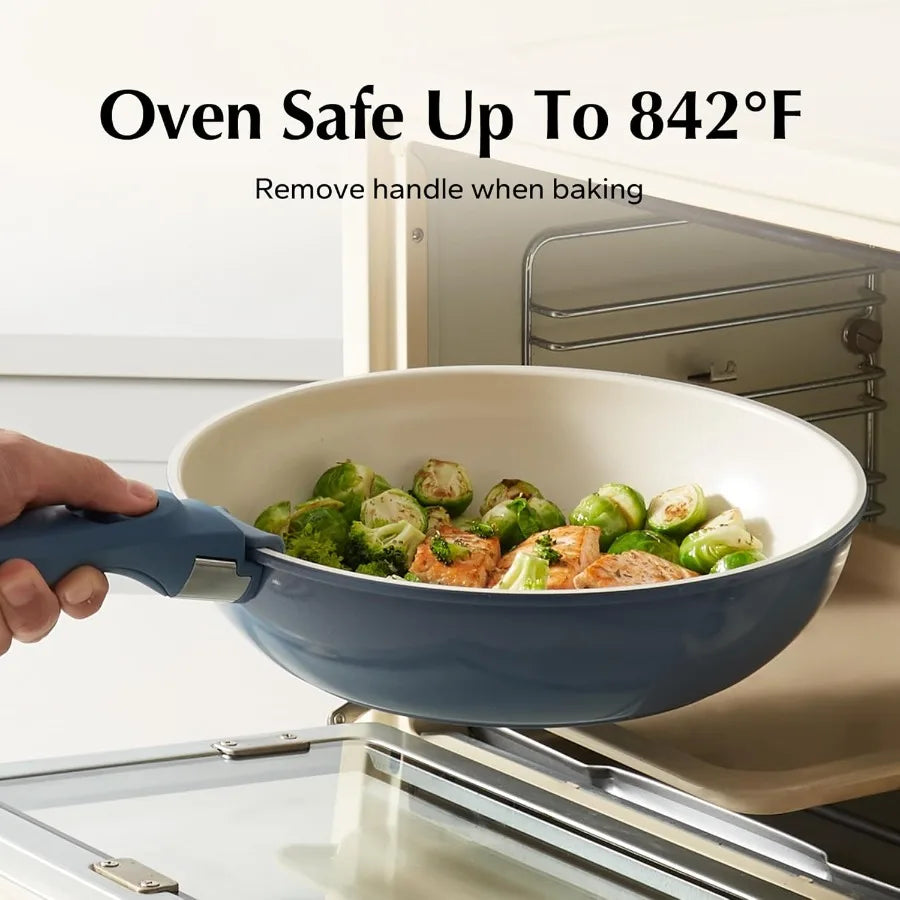16pcs Ceramic Nonstick Pots and Pans Set Kitchen Cookware Set with Removable Handle