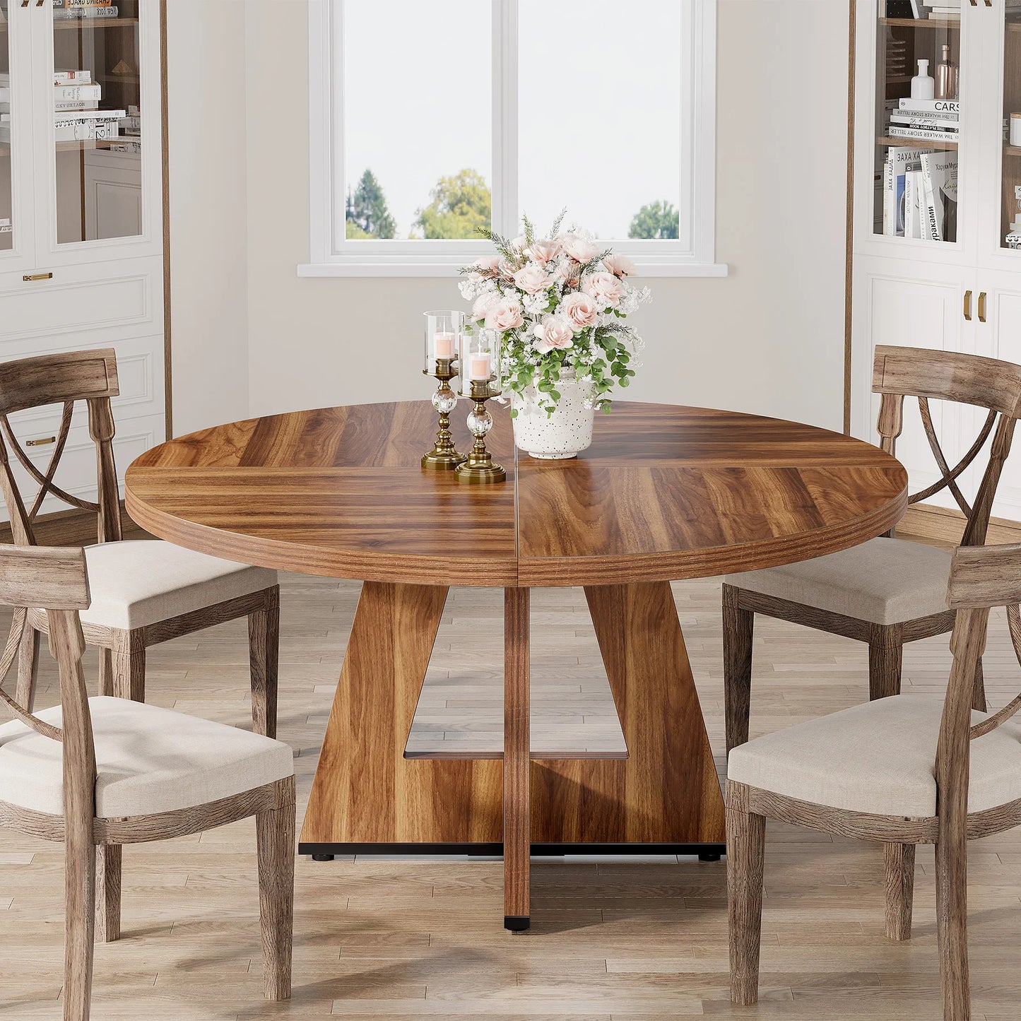 Tribesigns Round Dining Table for 4, 47 Inch Farmhouse Small Dinner Table Kitchen for Dining Room