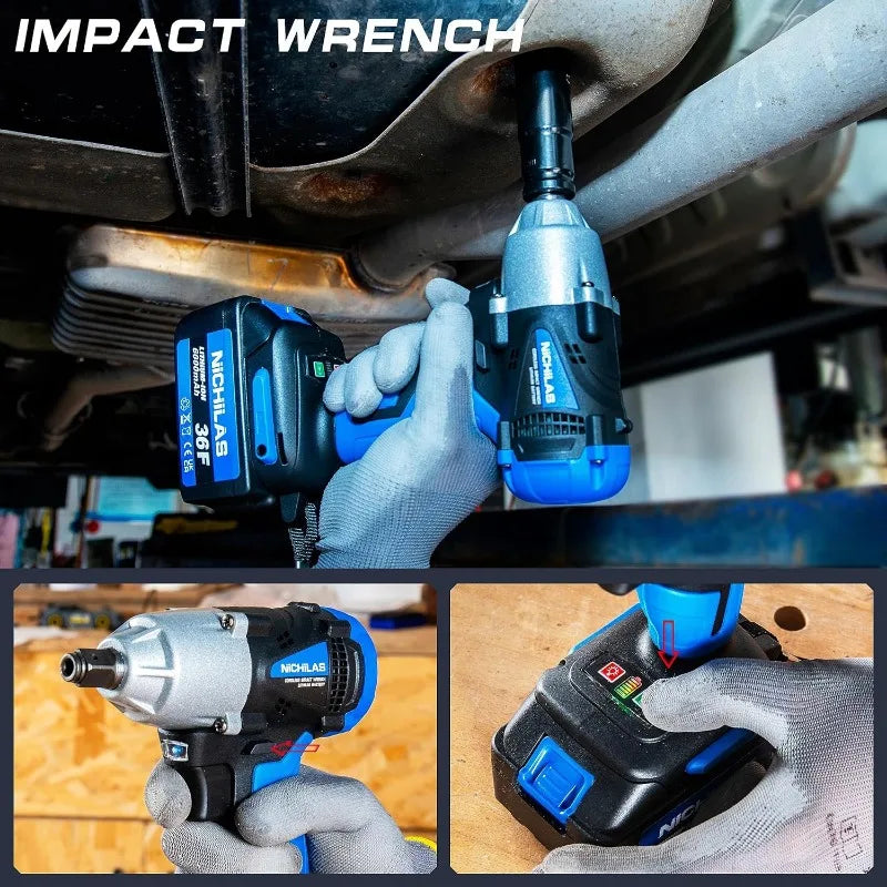 Cordless Impact 2 IN 1 Screwdriver Head,21V electric power wrench,420Nm High Torque Battery Charger