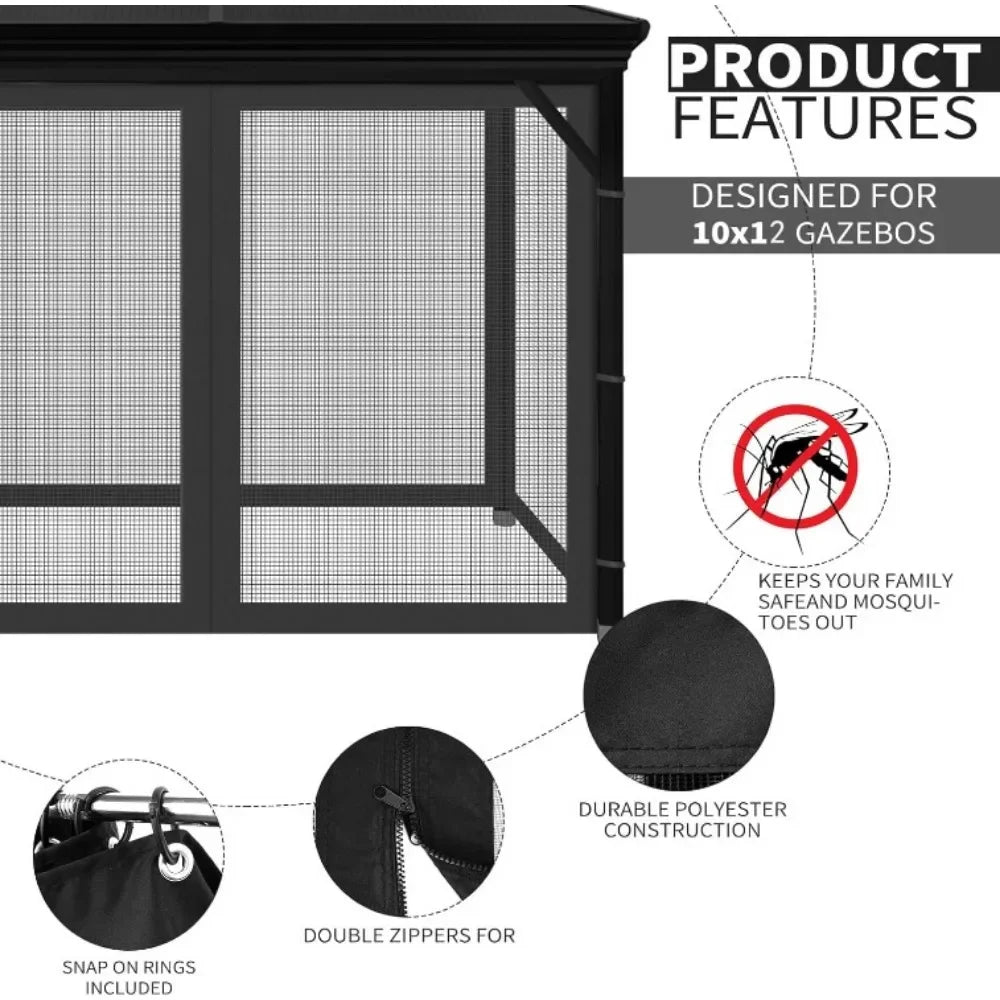 10' x 12' Outdoor Mesh Netting Screen 4-Panel Sidewall/Gazebo Universal Replacement Mosquito Netting