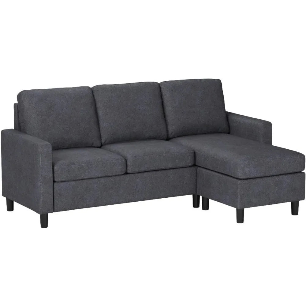 79" Sectional Sofa Couch, Modern Linen Fabric L-Shaped 3-Seat Sofa/Reversible Chaise