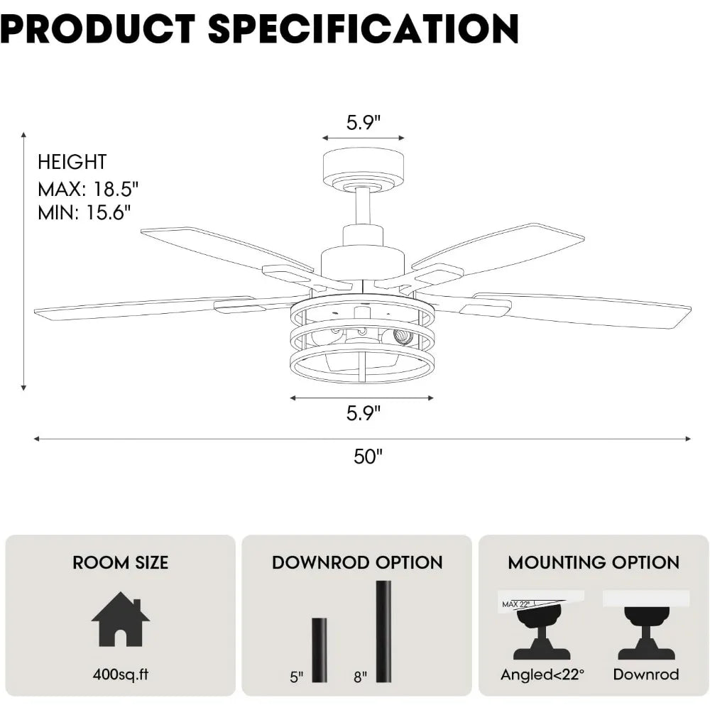 Rustic 52-Inch Ceiling Fan with Integrated LED Lights and Remote Control for Home and Outdoor Spaces