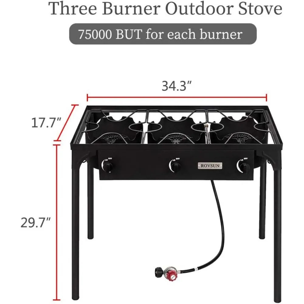 ROVSUN 3 Burner Outdoor Propane Gas Stove with Regulator, High Pressure 225,000 BTU