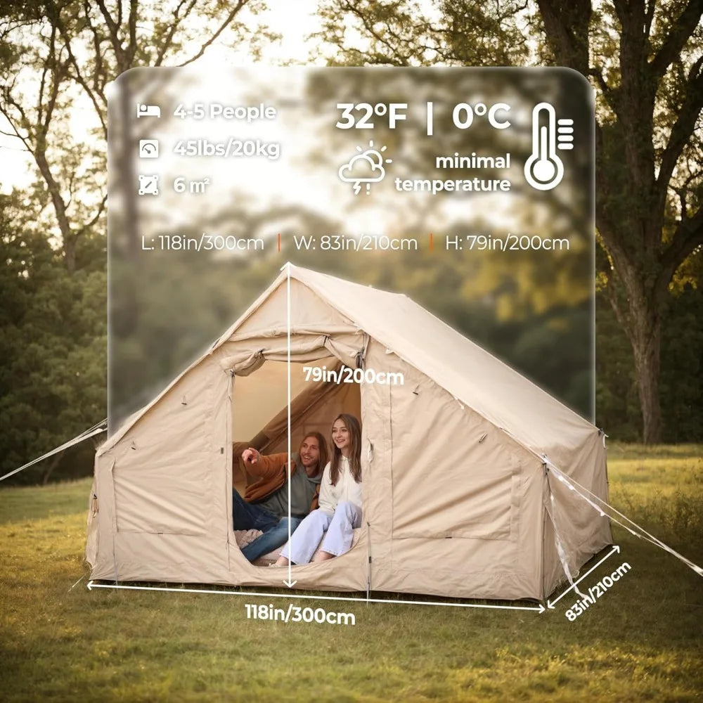 Inflatable Tent W/Canopy & Pump 4-5 Person Air Glamping Tents for Camping Adult Easy Setup 4Season